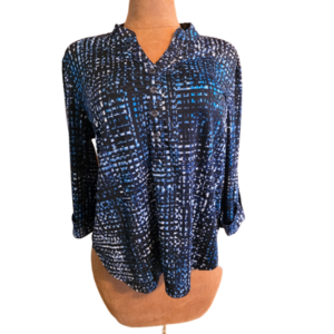 N Touch Women Black And Blue Abstract Print Tunic Blouse- Size Medium